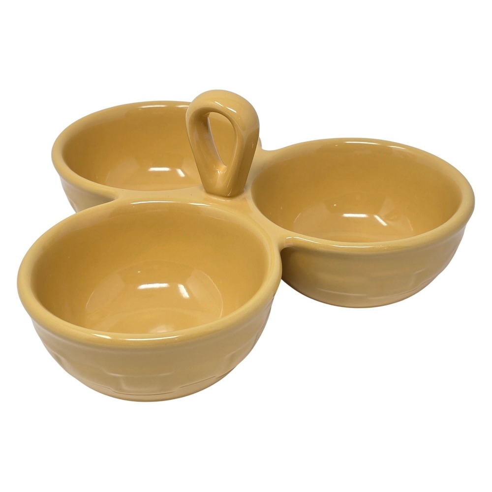 Longaberger Pottery Woven Traditions  3 Way Condiment Dish Butternut Yellow